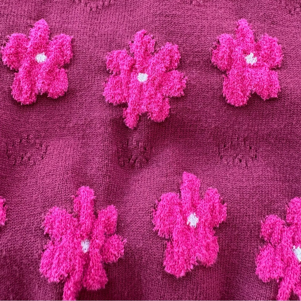 KATE SPADE Burgundy Pink Marker Floral Short Sleeve Sweater. Excellent condition - Picture 5 of 9